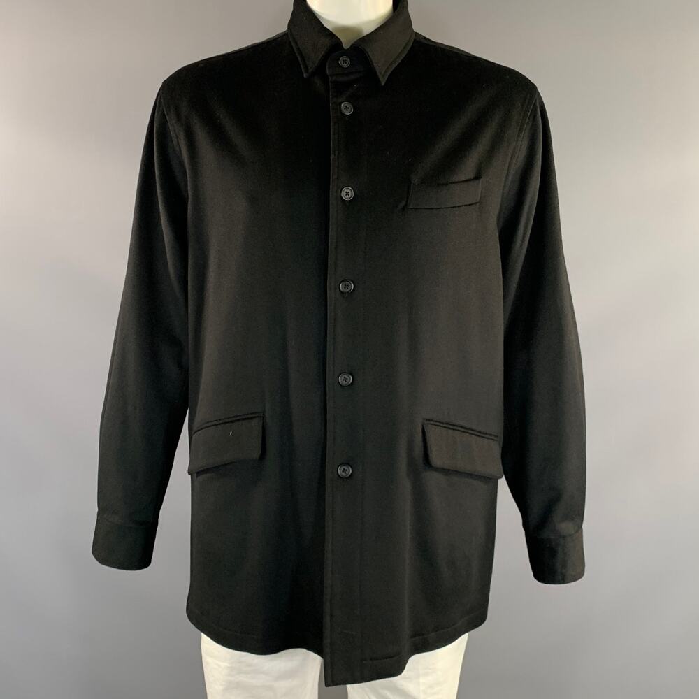 FACONNABLE Size XL Black Wool Button Up Coat